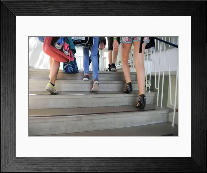 Framed Print : Pupils during the break at the Kurt-Huber-Gymnasium at Adalbert-Stifter-Platz 2 in Gräfelfing. [automated translation]