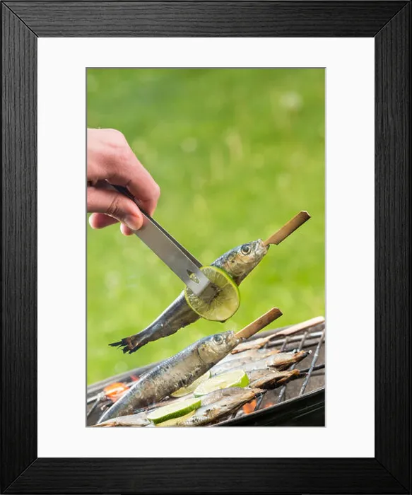 Framed Print : Delicious grilled sardins on burning coal Framed Print : Delicious grilled sardins on burning coal