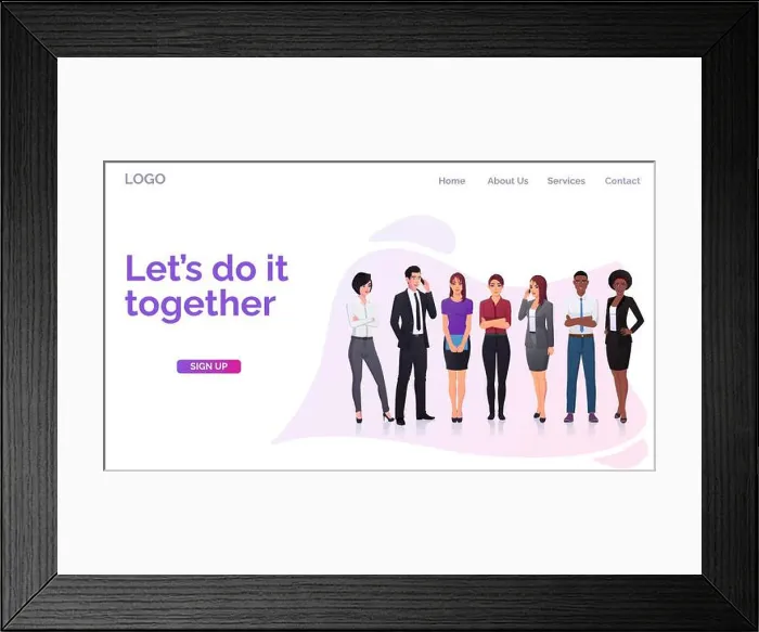 Framed Print : Landing page Web Design with business Characters in Stylish outfits for your Projects Framed Print : Landing page Web Design with business Characters in Stylish outfits for your Projects