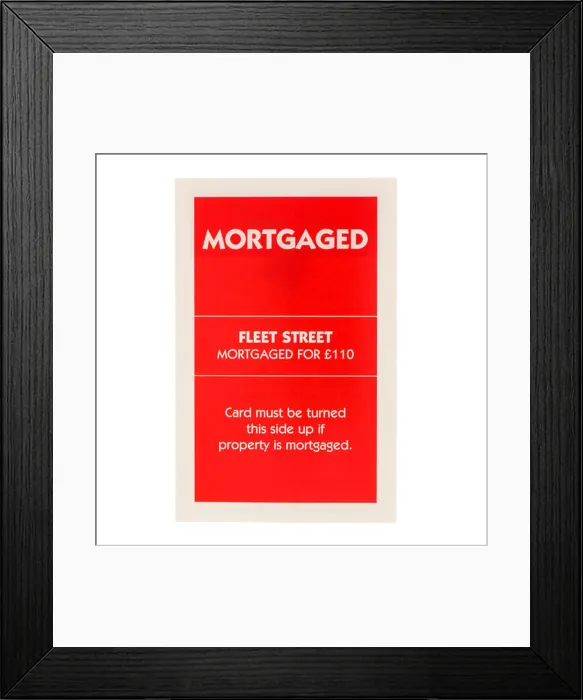 Framed Print : English Edition of Monopoly Mortgaged Card for Fleet Street, The classic trading game from Parker