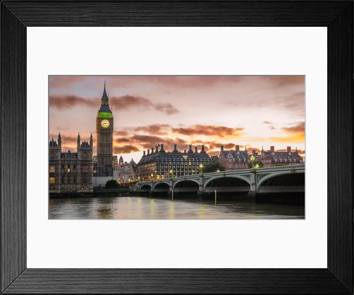 Framed Print : Big Ben and the Westminster Bridge at sunset in London (UK). July 2017. Landscape format Framed Print : Big Ben and the Westminster Bridge at sunset in London (UK). July 2017. Landscape format