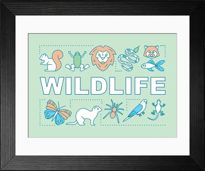 Framed Print : Wildlife word concepts banner. Travel experience Framed Print : Wildlife word concepts banner. Travel experience
