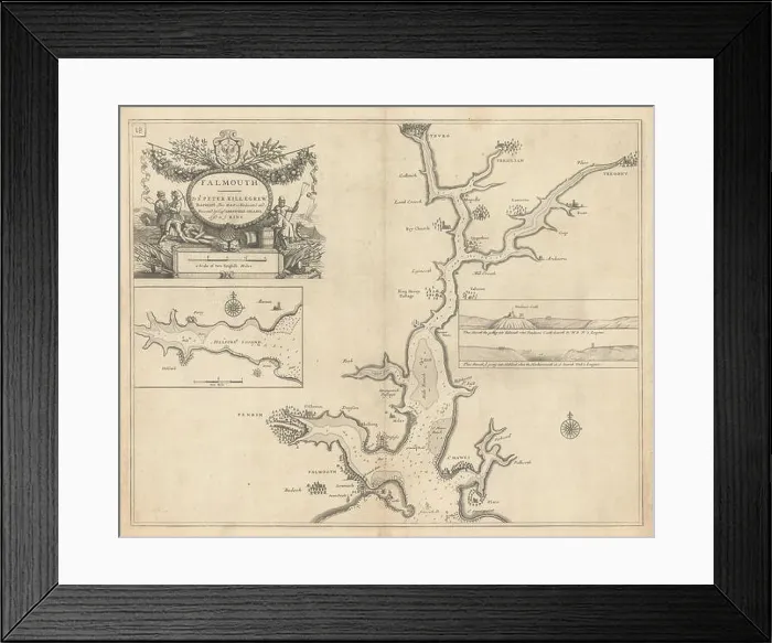 Framed Print : FALMOUTH, Carrick Roads & Helford River sea chart. Truro. COLLINS 1723 old map Framed Print : FALMOUTH, Carrick Roads & Helford River sea chart. Truro. COLLINS 1723 old map
