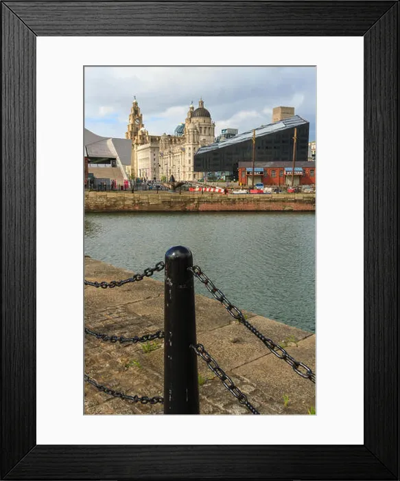 Framed Print : Liverpool city skyline showing the famous Liver Building and the Open Eye Gallery from the old Abert Dock heritage Framed Print : Liverpool city skyline showing the famous Liver Building and the Open Eye Gallery from the old Abert Dock heritage