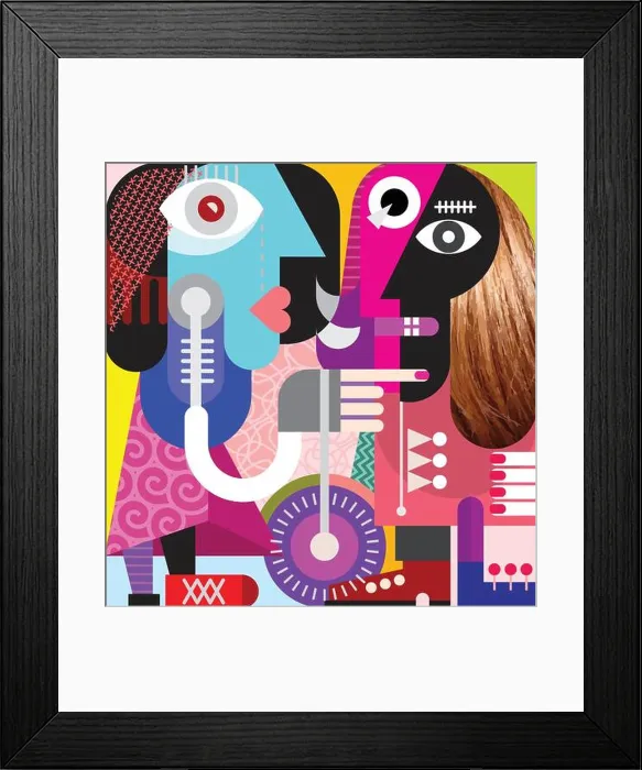 Framed Print : Beautiful woman with the nice long hair - modern art vector illustration. Coupe looking at each other