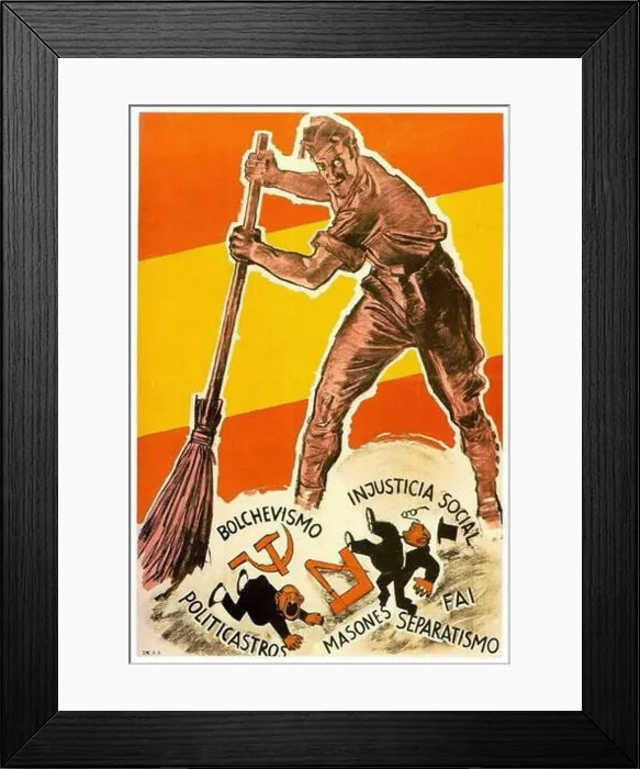 Framed Print : This 1930s propaganda poster from the Nationalist faction in Spain encourages the sweeping of Spain clean of dissent Framed Print : This 1930s propaganda poster from the Nationalist faction in Spain encourages the sweeping of Spain clean of dissent