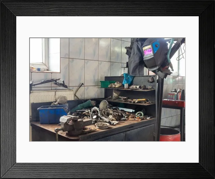 Framed Print : A set of tools in the real auto repair shop. The organization of the workplace at the mechanic Framed Print : A set of tools in the real auto repair shop. The organization of the workplace at the mechanic