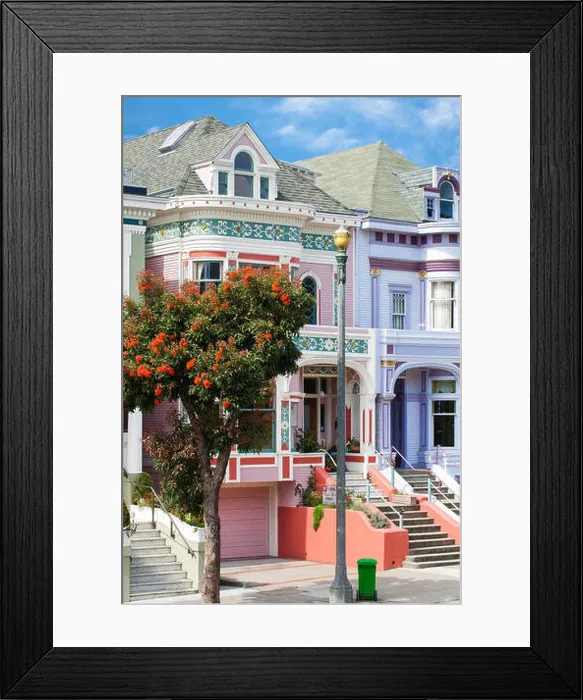 Framed Print : San Francisco painted ladies Victorian houses in pink and lavender Framed Print : San Francisco painted ladies Victorian houses in pink and lavender