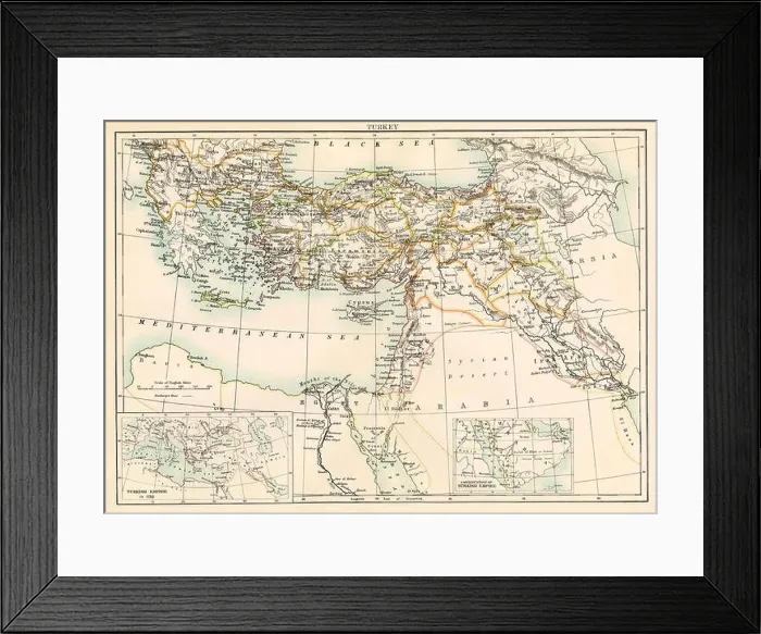 Framed Print : Map of Turkey, 1870s. Color lithograph Framed Print : Map of Turkey, 1870s. Color lithograph
