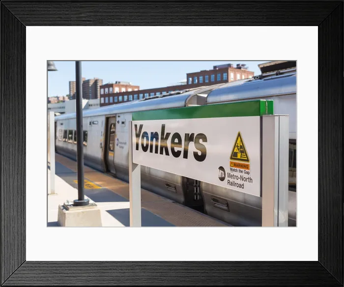 Framed Print : A Metro-North Hudson Line train waits to depart the station in Yonkers, New York Framed Print : A Metro-North Hudson Line train waits to depart the station in Yonkers, New York