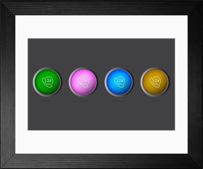 Framed Print : Very Useful Editable 24X7 Call Line Icon on 4 Colored Buttons Framed Print : Very Useful Editable 24X7 Call Line Icon on 4 Colored Buttons