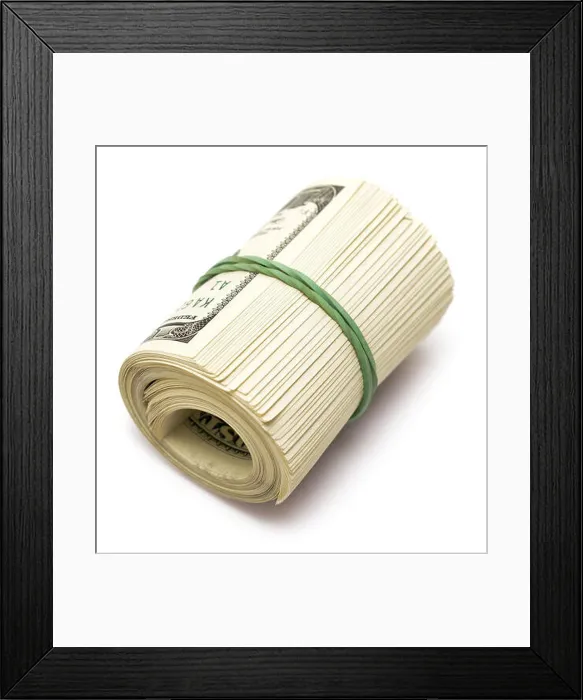 Framed Print : roll of dollars isolated on white background Framed Print : roll of dollars isolated on white background