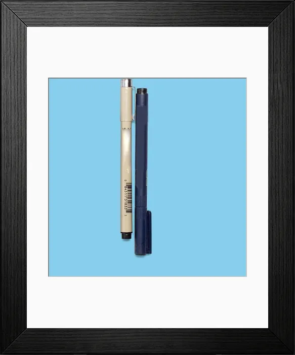 Framed Print : A close-up of two pens, one with a fine tip and the other a ballpoint, showcasing writing tools for various purposes Framed Print : A close-up of two pens, one with a fine tip and the other a ballpoint, showcasing writing tools for various purposes