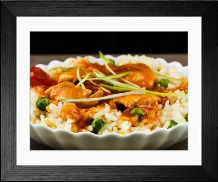Framed Print : Chinese Sweet and Sour Chicken With Egg Fried Rice Meal Framed Print : Chinese Sweet and Sour Chicken With Egg Fried Rice Meal
