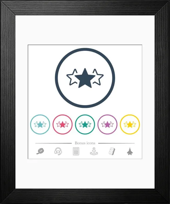 Framed Print : Three star rating alternate flat color icons in round outlines. 6 bonus icons included Framed Print : Three star rating alternate flat color icons in round outlines. 6 bonus icons included