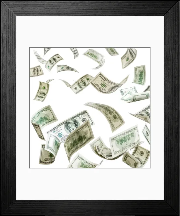 Framed Print : Falling dollars bank notes isolated Framed Print : Falling dollars bank notes isolated