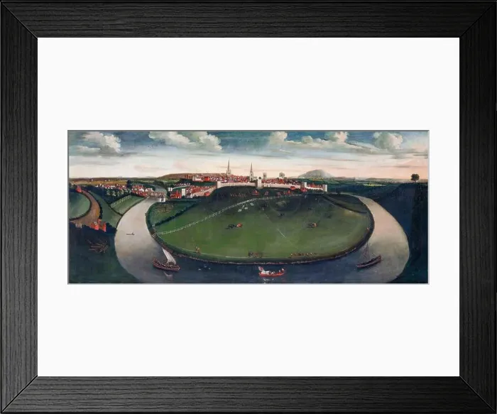 Framed Print : 18th Century view of Shrewsbury and the River Severn, landscape painting in oil on canvas circa 1720 Framed Print : 18th Century view of Shrewsbury and the River Severn, landscape painting in oil on canvas circa 1720