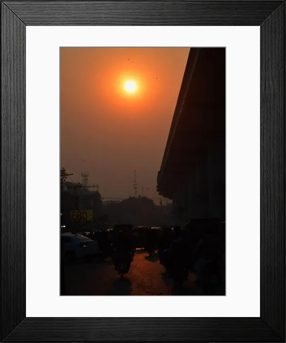 Framed Print : An attractive stunning eye catching view of the first Sun Rise of Year 2021 in provincial Capital city of Lahore