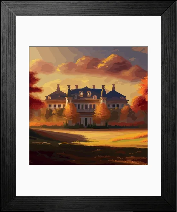 Framed Print : A castle on top of a hill surrounded by trees. autumn landscape on a sunny day, vector illustration Framed Print : A castle on top of a hill surrounded by trees. autumn landscape on a sunny day, vector illustration