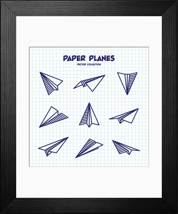 Framed Print : Hand drawn planes on checkered paper sheet Framed Print : Hand drawn planes on checkered paper sheet