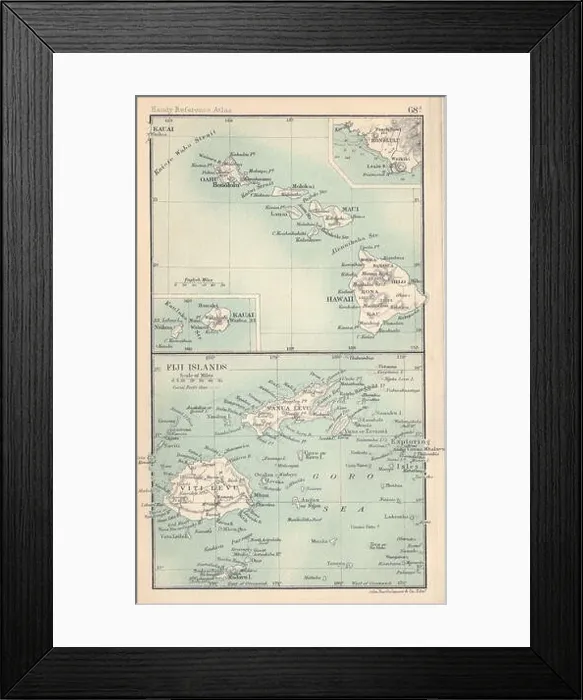 Framed Print : Hawaii & the Fiji Islands. Kauai. Honolulu. BARTHOLOMEW 1898 old antique map Framed Print : Hawaii & the Fiji Islands. Kauai. Honolulu. BARTHOLOMEW 1898 old antique map