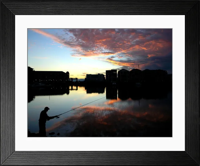 Framed Print : fishing fisherman, river, sunset, tranquil, still Framed Print : fishing fisherman, river, sunset, tranquil, still