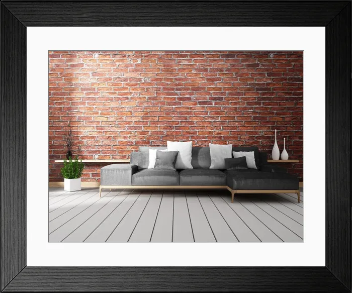 Framed Print : Loft interior mock up with sofa and decoration on white floor wooden.3D rendering Framed Print : Loft interior mock up with sofa and decoration on white floor wooden.3D rendering