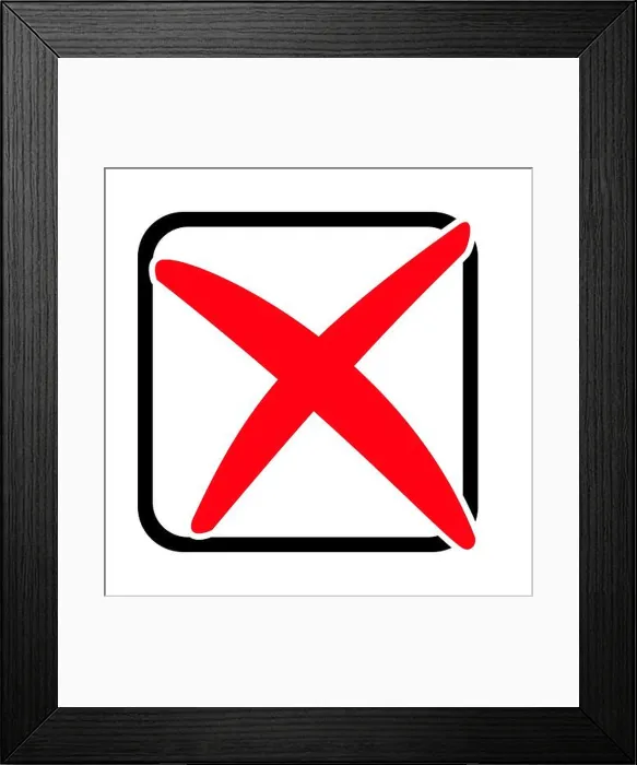 Framed Print : Red X in black box as icon for ticking, rejecting or voting Framed Print : Red X in black box as icon for ticking, rejecting or voting