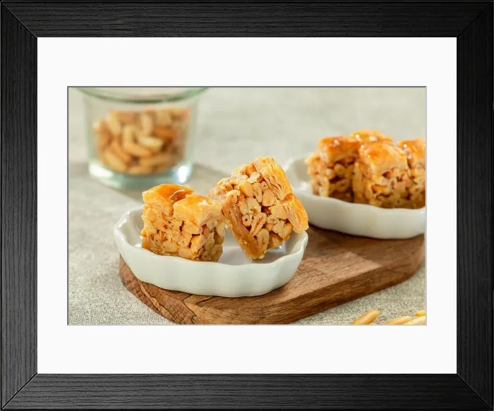 Framed Print : Baklava with pine nuts, Arabic Middle Eastern dessert Framed Print : Baklava with pine nuts, Arabic Middle Eastern dessert