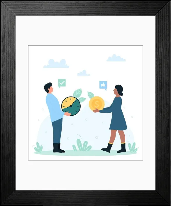Framed Print : Payment for working time, salary and savings vector illustration Framed Print : Payment for working time, salary and savings vector illustration