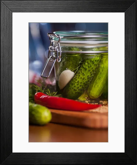 Framed Print : Close up of jar with pickled cucumbers. Debica, Poland