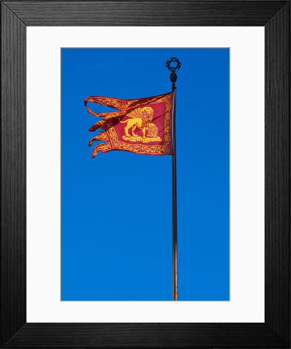 Framed Print : Venice republic Serenissima flag in the wind, clear blue sky in a sunny day Framed Print : Venice republic Serenissima flag in the wind, clear blue sky in a sunny day