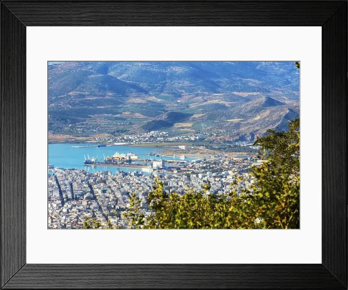 Framed Print : Volos city and gulf aerial view from Pelion mount, Greece, Europe