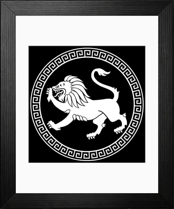 Framed Print : Ancient Greek design. The image of a lion in the ancient Greek style on the shield of a warrior Framed Print : Ancient Greek design. The image of a lion in the ancient Greek style on the shield of a warrior