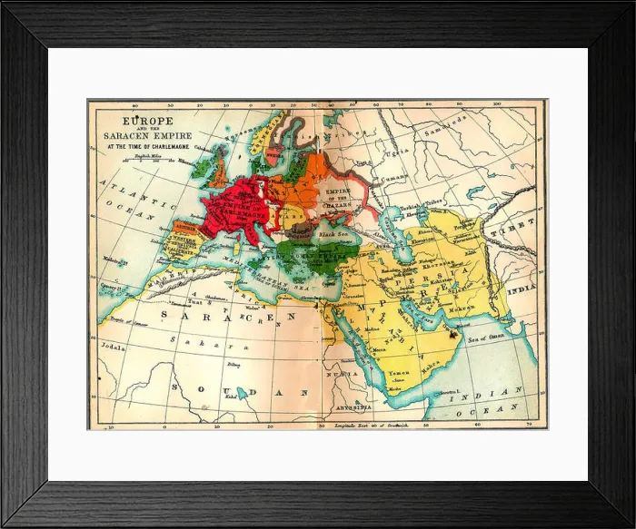 Framed Print : 1910 map showing the ancient Saracen empire at the time of Charlemagne with the tribes Framed Print : 1910 map showing the ancient Saracen empire at the time of Charlemagne with the tribes