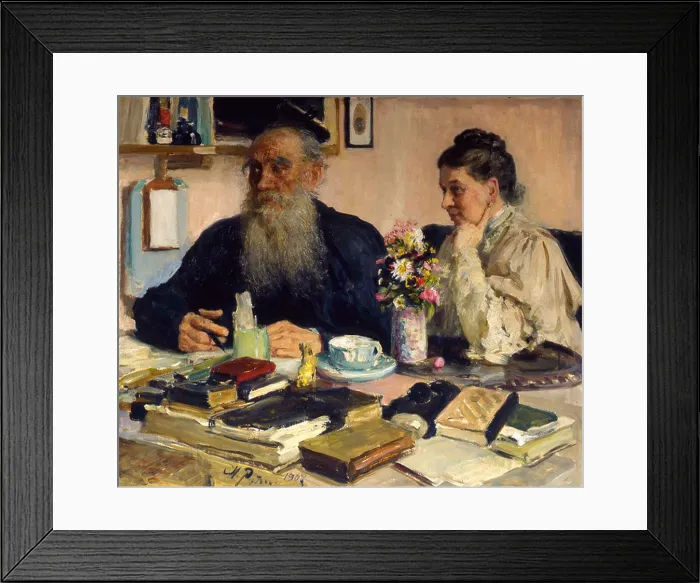 Framed Print : The author Leo Tolstoy with his wife in Yasnaya Polyana, 1907. Artist: Il'ya Repin