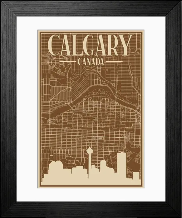 Framed Print : Road network poster of the downtown CALGARY, CANADA