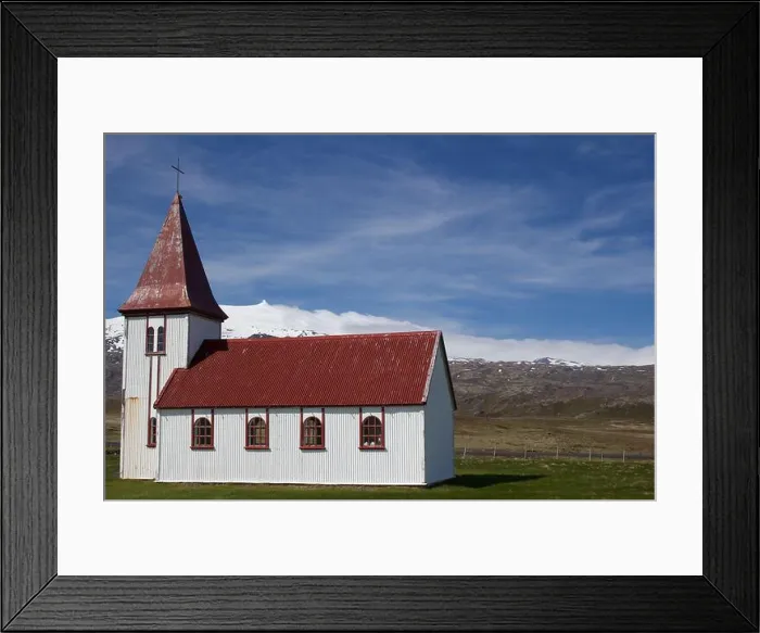 Framed Print : Red-roofed church in the ancient fishing village of Hellnar, situated on the Snæfellsnes peninsula, Iceland Framed Print : Red-roofed church in the ancient fishing village of Hellnar, situated on the Snæfellsnes peninsula, Iceland