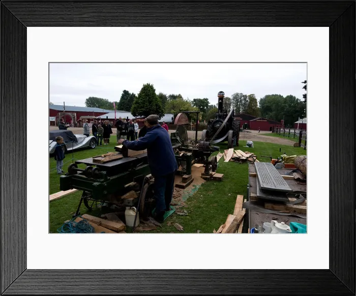 Framed Print : Circular saw, powered by a steam traction engine, cutting wood at Bressingham Steam Museum in Norfolk, England Framed Print : Circular saw, powered by a steam traction engine, cutting wood at Bressingham Steam Museum in Norfolk, England