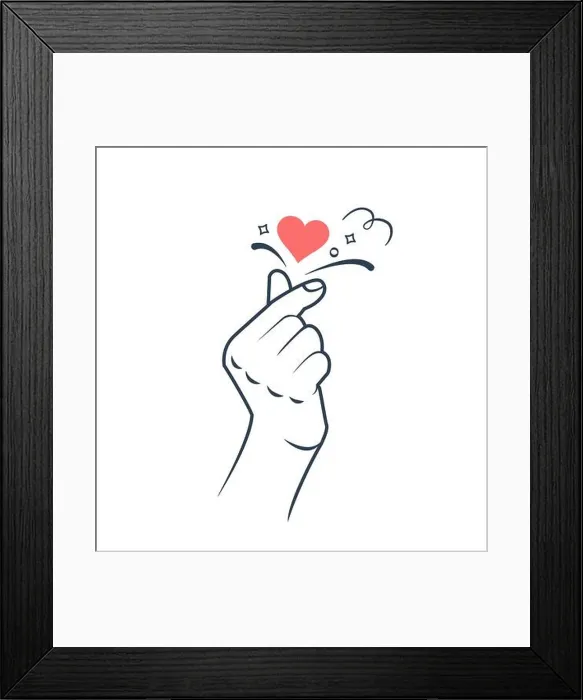 Framed Print : Hand making heart sign. Korean love sign. Symbol of the heart and love. Korea finger heart. Icon in the linear style Framed Print : Hand making heart sign. Korean love sign. Symbol of the heart and love. Korea finger heart. Icon in the linear style
