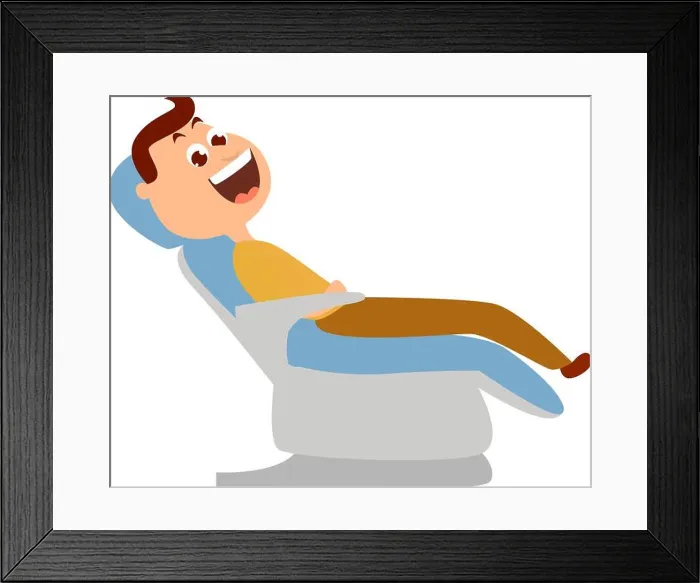 Framed Print : Man on dentist chair, illustration, vector on white background