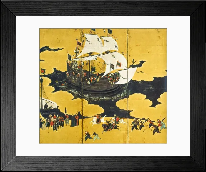 Framed Print : Portuguese carrack in Nagasaki, Nanban art attributed to Kanō Naizen, 1570–1616 Japan Framed Print : Portuguese carrack in Nagasaki, Nanban art attributed to Kanō Naizen, 1570–1616 Japan