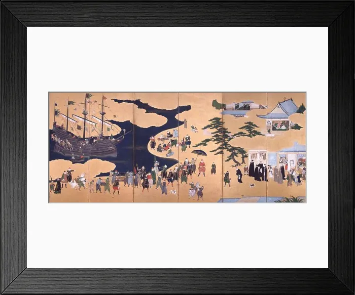 Framed Print : Kano Naizen's Arrival of the Southern Barbarians Framed Print : Kano Naizen's Arrival of the Southern Barbarians