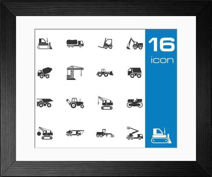 Framed Print : Vector black construction transport icons set Framed Print : Vector black construction transport icons set
