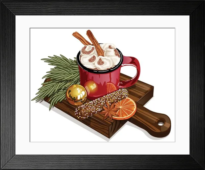 Framed Print : Hot Cocoa with Marshmallows on Rustic Wooden Board with Chocolate Snack Framed Print : Hot Cocoa with Marshmallows on Rustic Wooden Board with Chocolate Snack