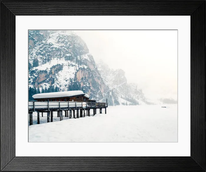 Framed Print : Braies lake nestled in the snow. Magic corner of the Dolomites, Bolzano, italy Framed Print : Braies lake nestled in the snow. Magic corner of the Dolomites, Bolzano, italy