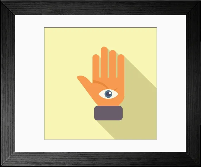 Framed Print : Minimalist flat design hamsa hand illustration with eye symbol Framed Print : Minimalist flat design hamsa hand illustration with eye symbol