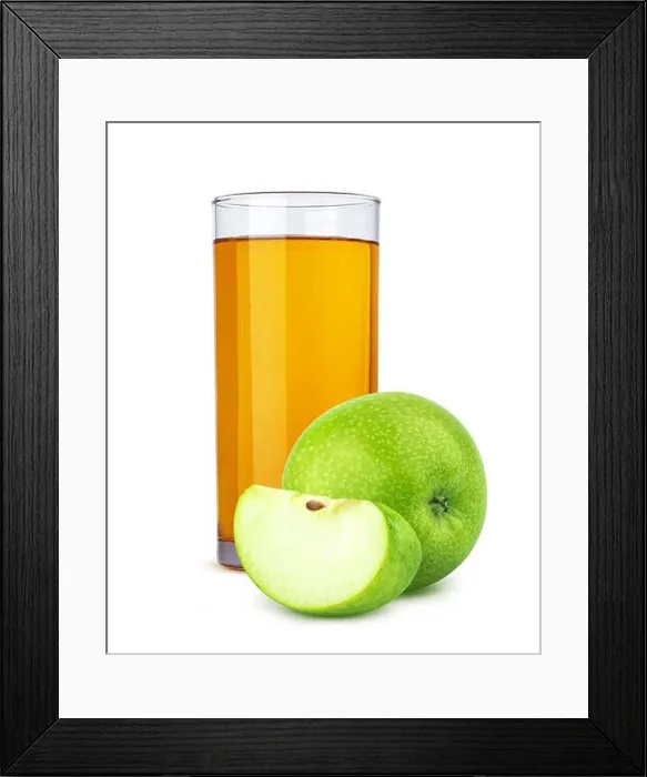 Framed Print : Glass of apple juice and cut apples isolated on white background Framed Print : Glass of apple juice and cut apples isolated on white background