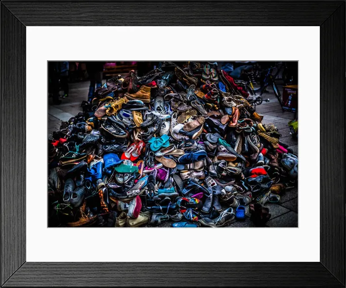 Framed Print : A big colorful pile of shoes. This was used to show how much waste humans produce. It also looks quite cool too! Framed Print : A big colorful pile of shoes. This was used to show how much waste humans produce. It also looks quite cool too!