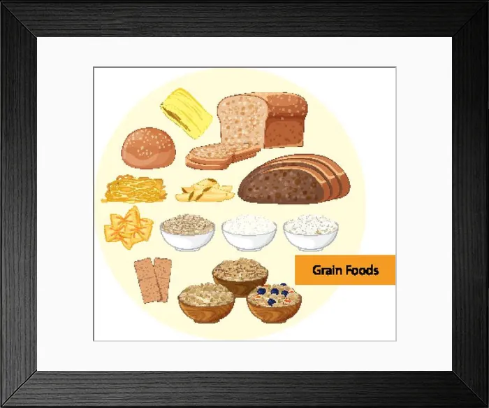 Framed Print : Various grain-based foods including bread Framed Print : Various grain-based foods including bread